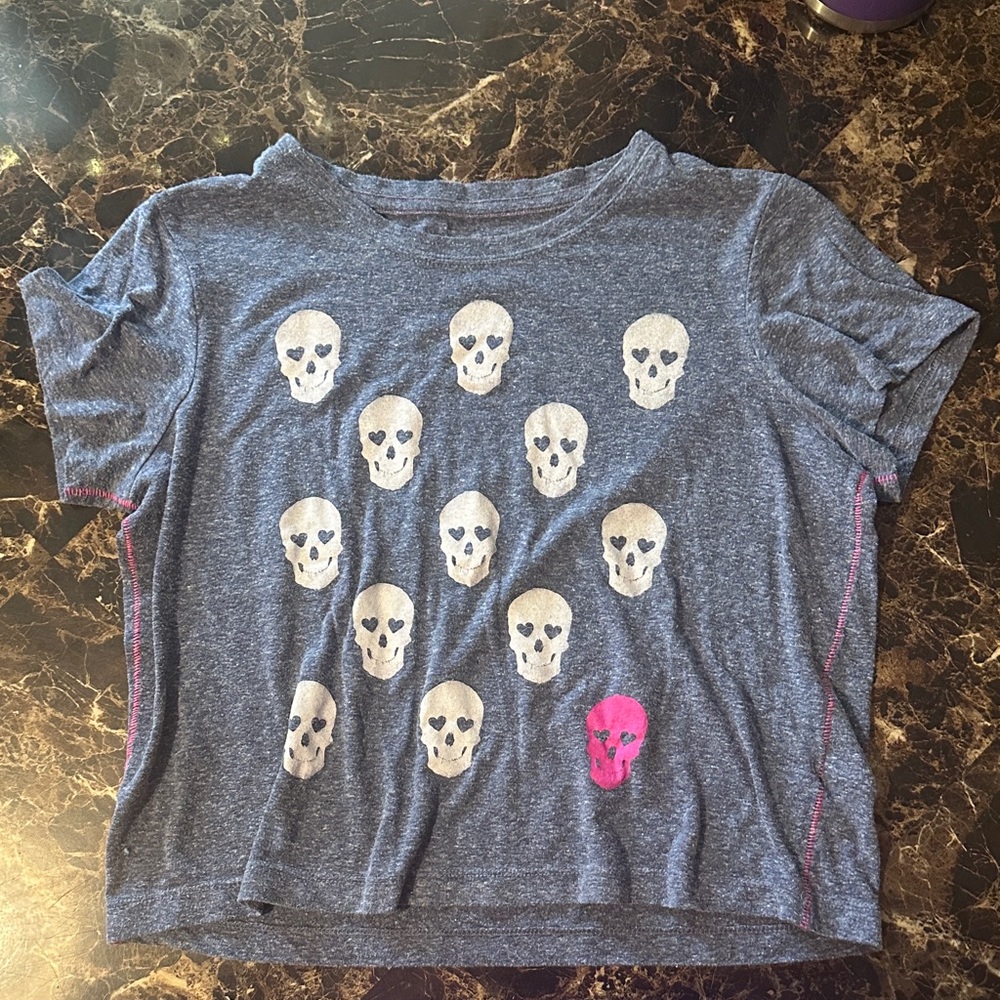 Bethany Mota Blue and Pink Skull Print Kids Tee